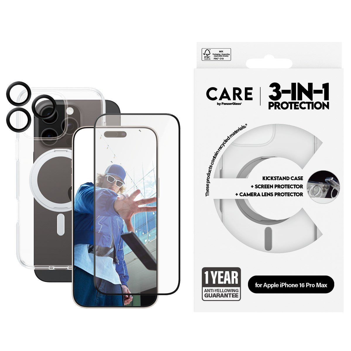 CARE by PanzerGlass® Feature 3-in-1 Ceramic Bundle iPhone 16 Pro Max